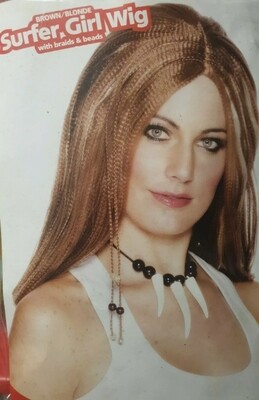 Brown/Blonde Surfer Girl Wig with Braids &amp; Beads (W2/24)