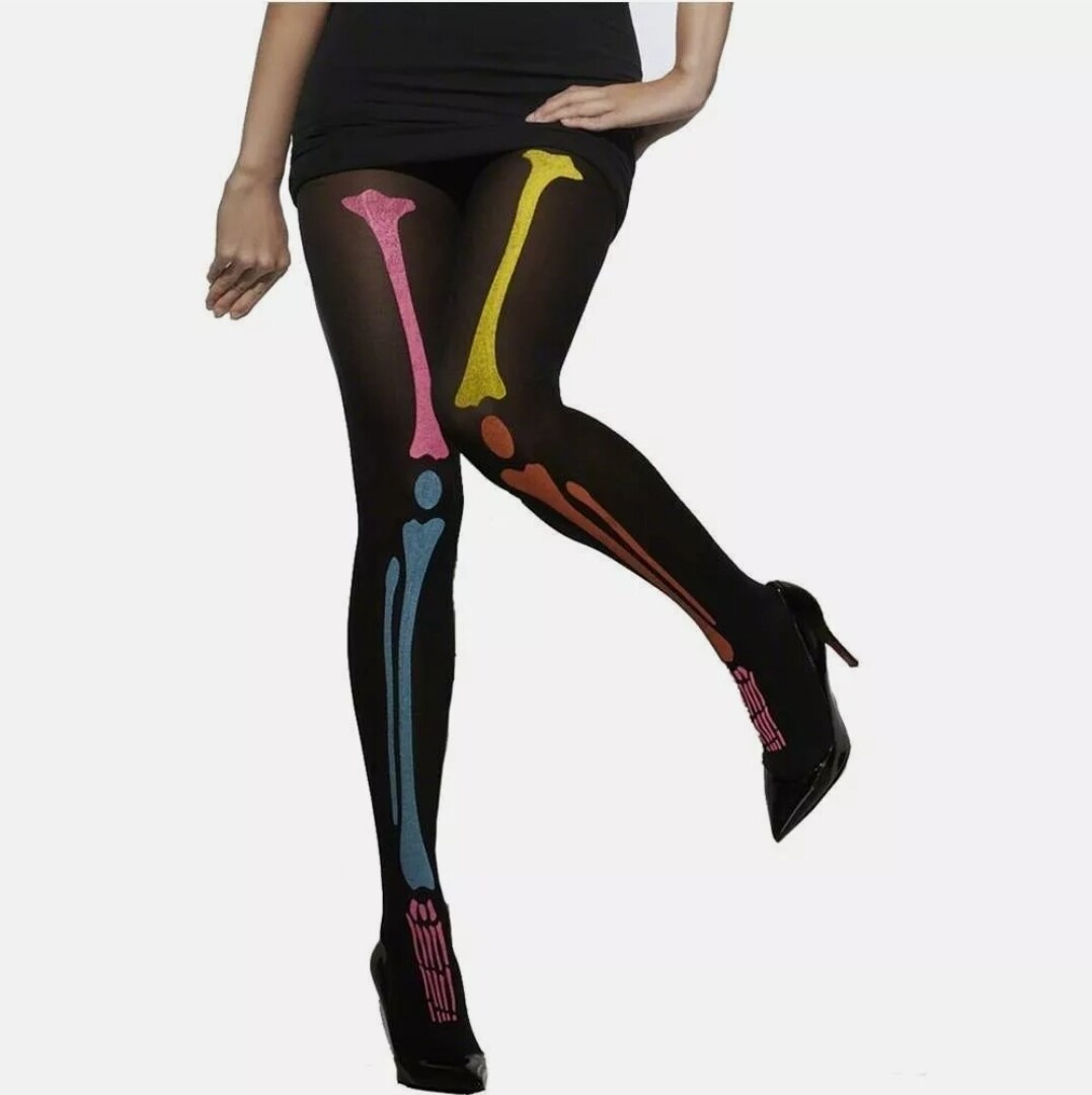 Adult Neon Print Opaque Skeleton Tights