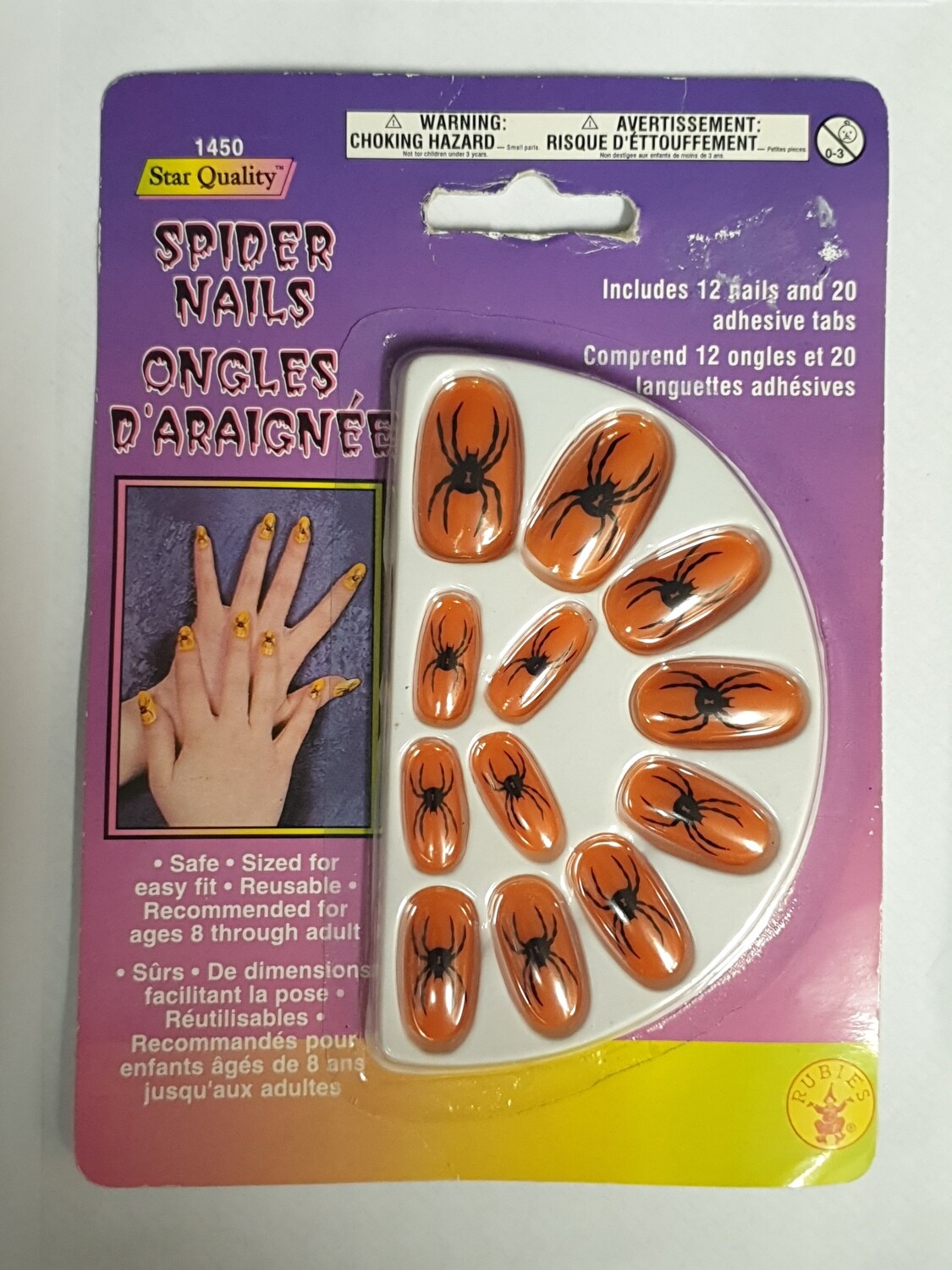 Halloween Fancy Dress Stick on Nails Orange Spider Design (C22)
