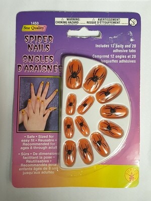 Halloween Fancy Dress Stick on Nails Orange Spider Design (C22)