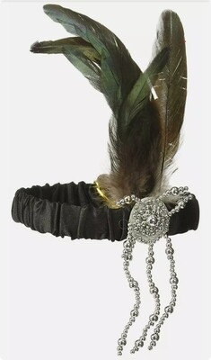 1920s Ladies Feather Flapper Great Gatsby Headpiece Black.