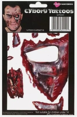 TEMPORARY FACE TATTOOS HALLOWEEN  ADULTS CYBORG MAKE UP (W38)