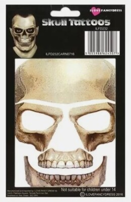 TEMPORARY FACE TATTOOS HALLOWEEN ADULTS SUGAR SKULL MAKE UP (W37)