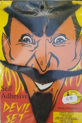Adult Devil Set Facial Hair Black Halloween Fancy Dress Tash, Beard &amp; Eyebrows (W25)