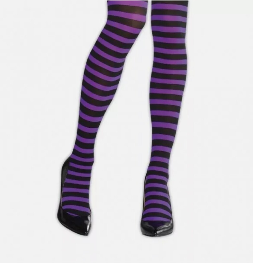 Purple &amp; Black Striped Opaque Tights