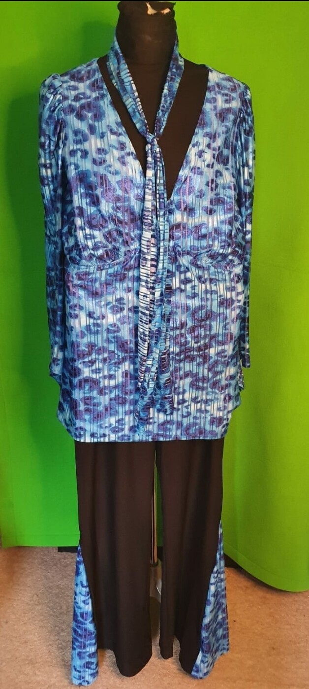 Vintage 60s Blue Top, Pant &amp; headband Size Size 12-14