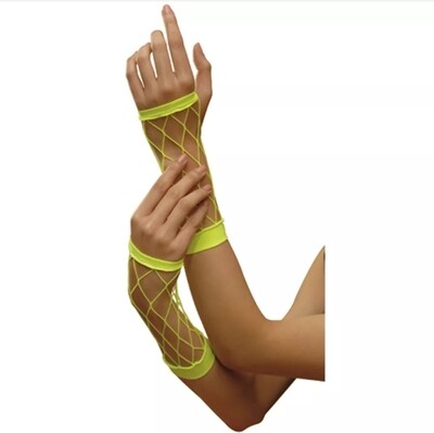 Neon Short Yellow Fishnet gloves