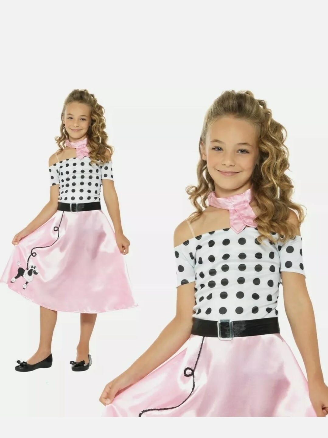 Girls 50s Poodle Girl Costume Rock and Roll Fancy Dress Jive Retro 12+ (WC5/24)