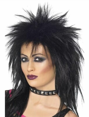 80s Rock Diva Wig Black Tina Turner Mullet (W3/24)