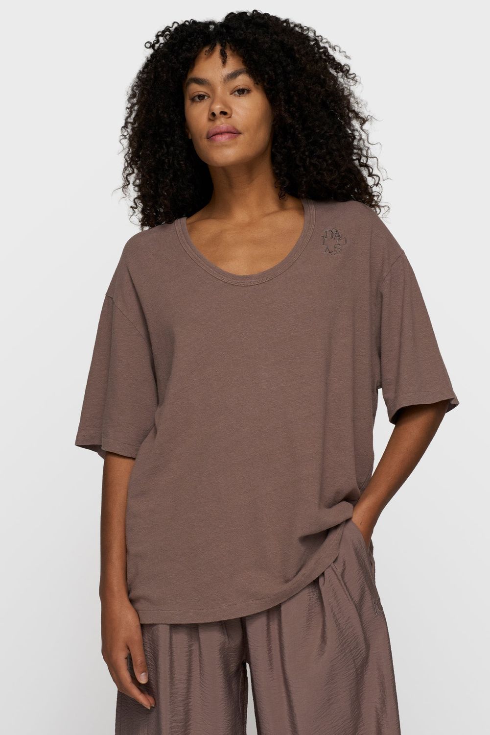 10 DAYS COTTON LINEN DEEP TEE SHIRT