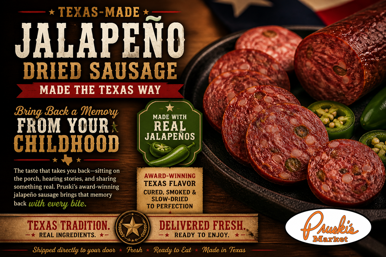 Pruski's Texas-made jalapeño dried sausage