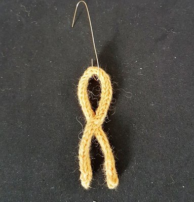 Simple knitted Gold awareness ribbon tree decoration