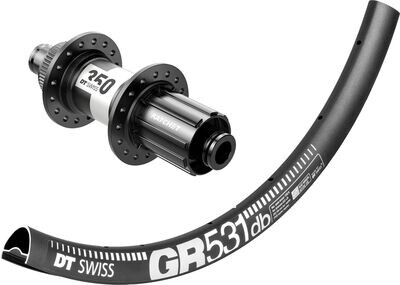 DT Swiss GR531 rims with DT Swiss 350 hubs. For disc brake and 12mm thru-axle or quick release. Tubeless ready. SHIMANO