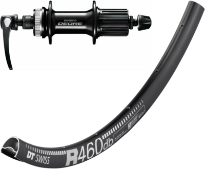 DT Swiss R460 700c rim with Shimano Deore M6000 hubs. For disc brake and Quick release.