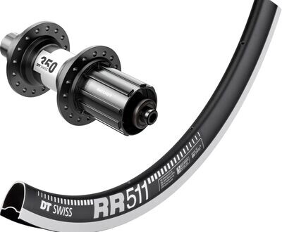 DT Swiss RR 511 700c rim with DT Swiss 350 hubs. For rim brake and Quick release axle.