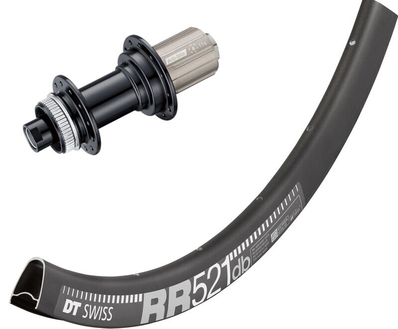 DT Swiss RR 521 rims with Bitex BX106 hubs. For disc brake and 12mm thru-axle or quick release. Tubeless ready.