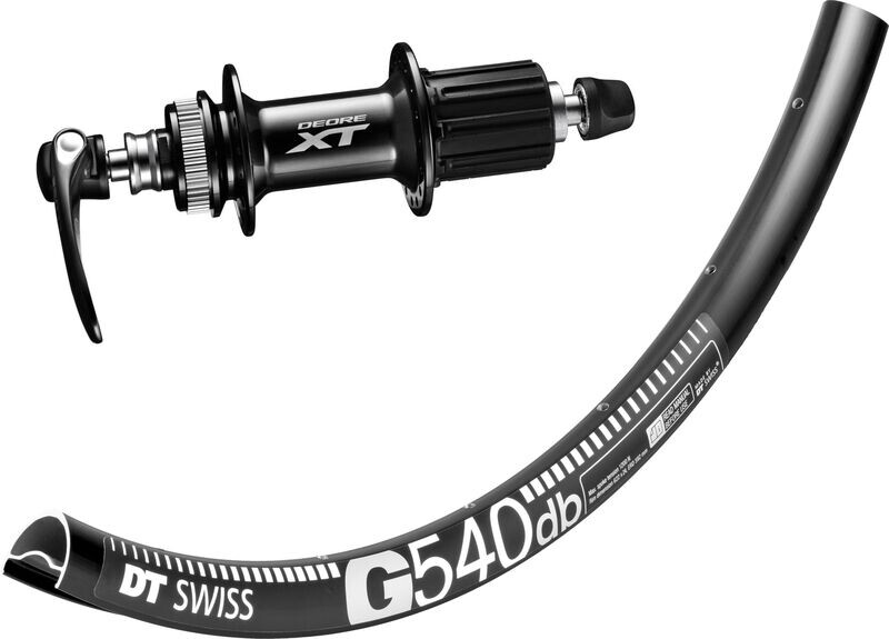 DT Swiss G540 rims with Shimano XT M8000 hubs. DT Swiss G540 rims with Shimano XT M8000 hubs.