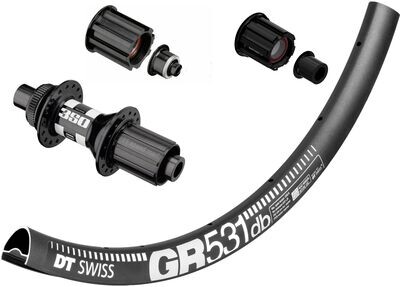 DT Swiss GR531 rims with DT Swiss 350 hubs. For disc brake and 12mm thru-axle or quick release. Tubeless ready. CAMPAGNOLO