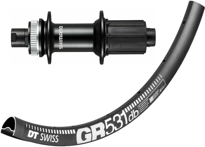 DT Swiss GR531 rims with Shimano RS470 hubs. For disc brake and 12mm thru-axle. Tubeless ready.