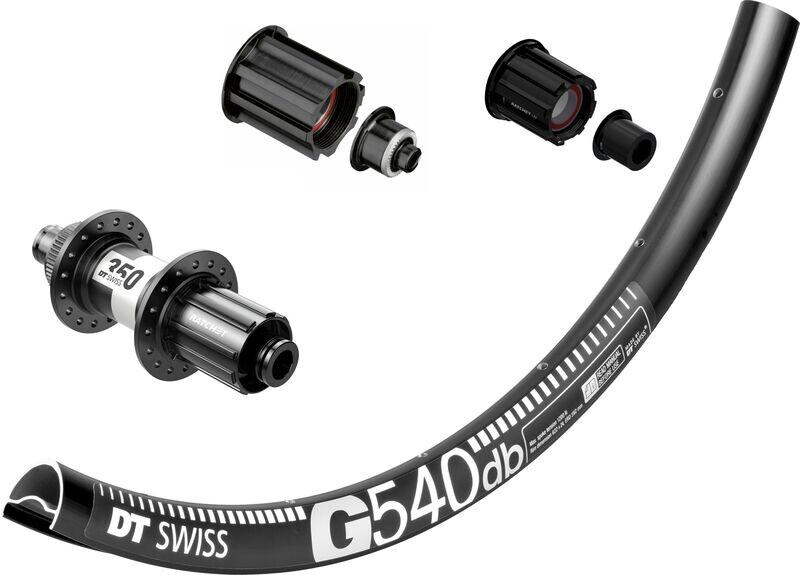 DT Swiss G540 rims with DT Swiss 350 hubs. For disc brake