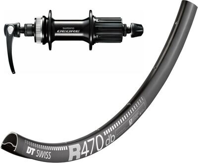 DT Swiss R470 700c rim with Shimano Deore M6000 hubs. For disc brake and Quick release.