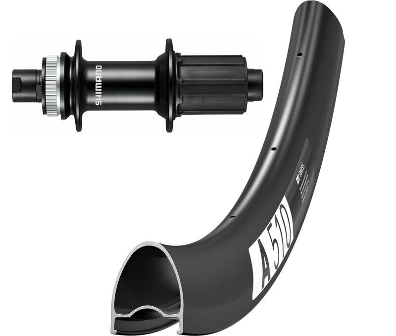 DT Swiss A 510 700c rim with Shimano RS470 hubs. For disc brake and 12mm thru-axle.