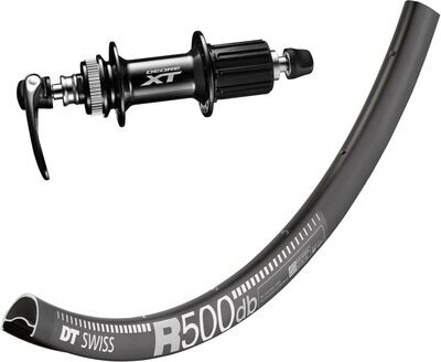 DT Swiss R 500 rims with Shimano XT M8000 hubs. For disc brake and Q/R axle. Tubeless ready.