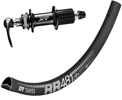 DT Swiss RR 481 rims with Shimano XT M8000 hubs. For disc brake and Q/R axle. Tubeless ready.