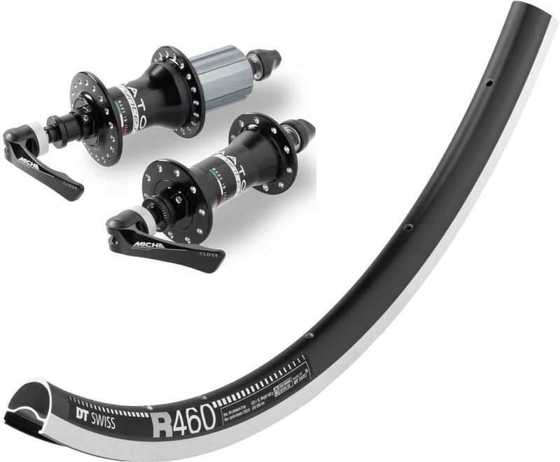 DT Swiss R460 700c rim with Miche Primato Syntesi Black hubs. For rim brake and Quick release axle. SHIMANO