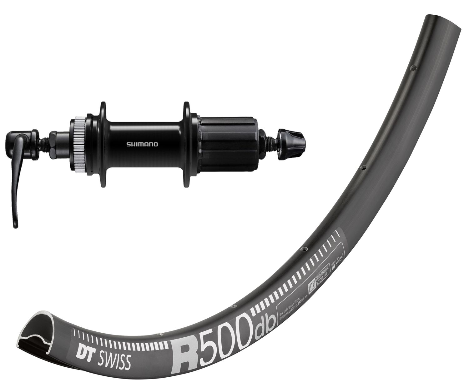 DT Swiss R 500 700c rim with Shimano Cues QC400 (Deore Standard) hubs. For disc brake and Quick release.