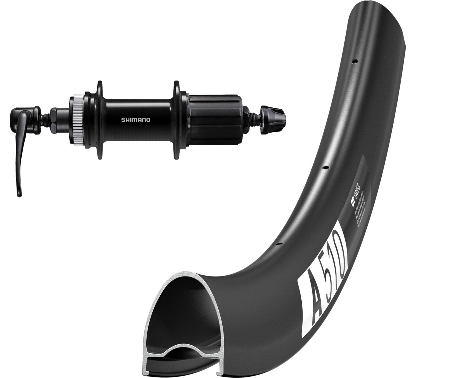 DT Swiss A 510 700c rim with Shimano Cues QC400 (Deore Standard) hubs. For disc brake and Quick release.