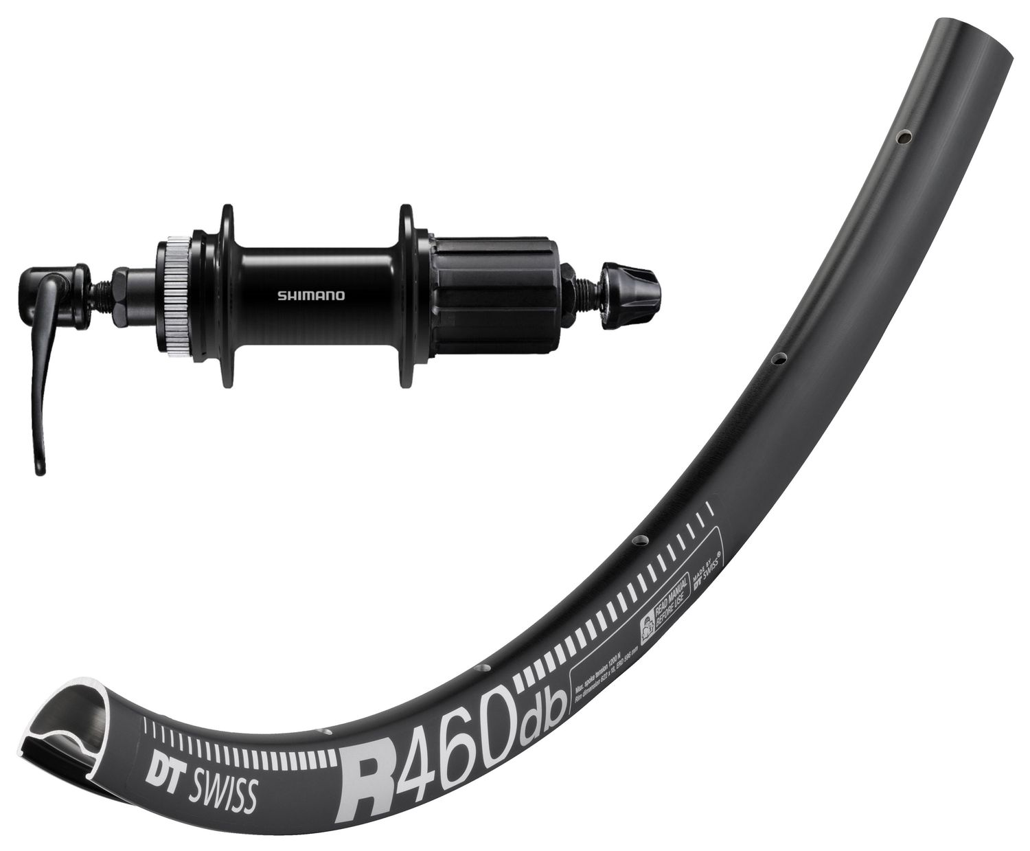 DT Swiss R460 700c rim with Shimano Cues QC400 (Deore Standard) hubs. For disc brake and Quick release.
