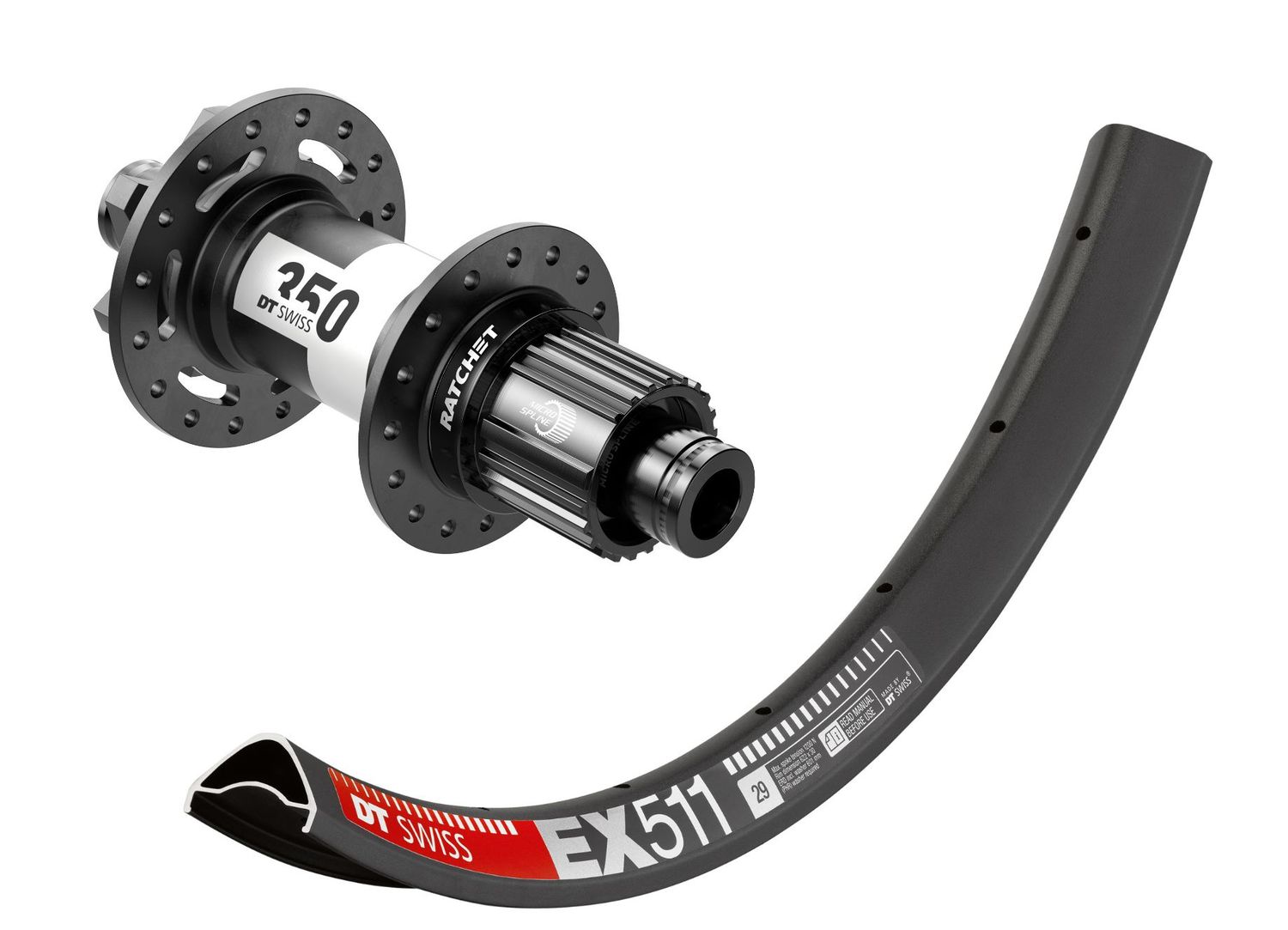 DT Swiss EX 511 rims with DT Swiss 350 hubs.  Tubeless ready. SHIMANO MICRO SPLINE (with Ratchet DEG 72t option)