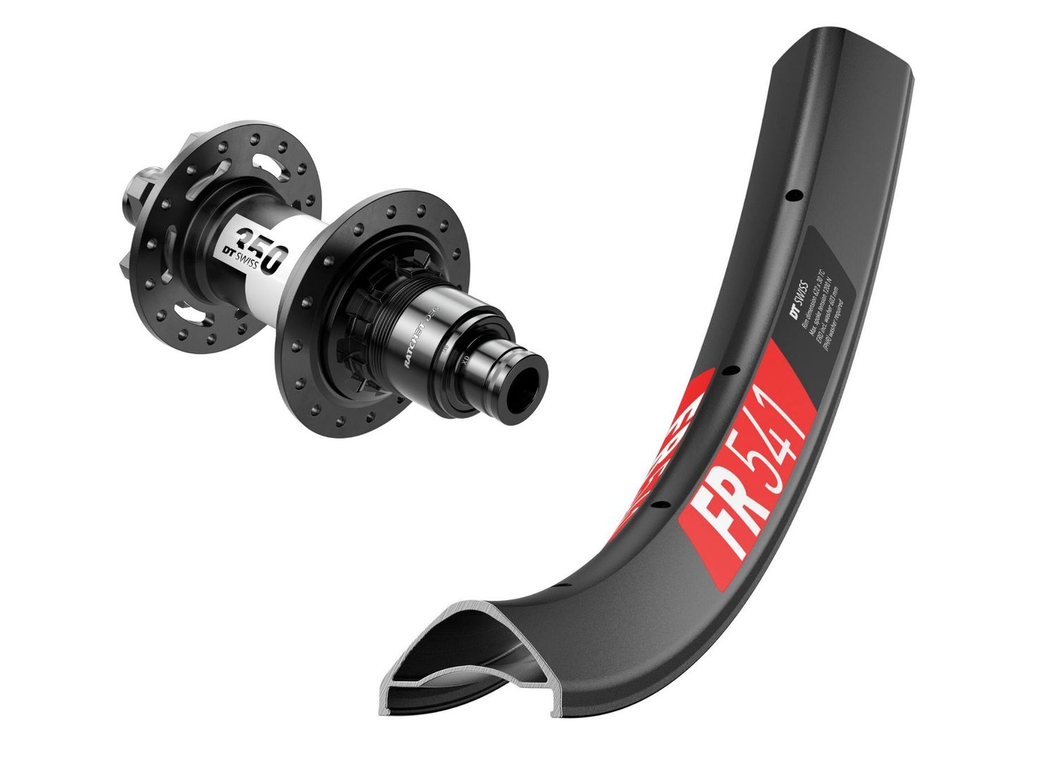 DT Swiss FR 541 rims with DT Swiss 350 ratchet DEG 72t hubs.  Tubeless ready. Sram XD