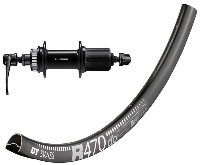 DT Swiss R470 700c rim with Shimano Cues QC400 (Deore Standard) hubs. For disc brake and Quick release.