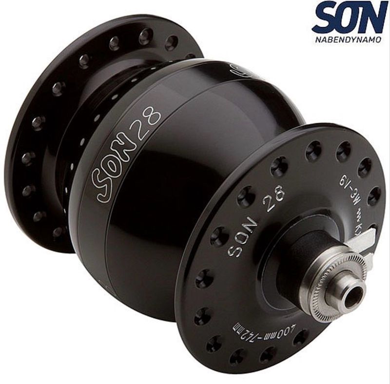 Son 28 dynamo wheel with DT Swiss rim. For Rim brake And Quick Release. Tubeless ready.