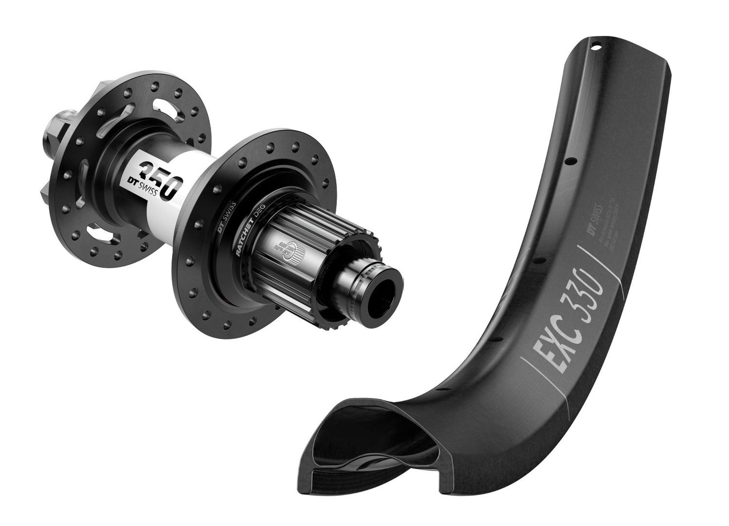 DT Swiss EXC 330 with DT Swiss 350 Ratchet DEG 72t rear hub. Tubeless ready. SHIMANO MICRO SPLINE DT Swiss EXC 330 with DT Swiss 350 Ratchet DEG 72t rear hub. Tubeless ready. SHIMANO MICRO SPLINE