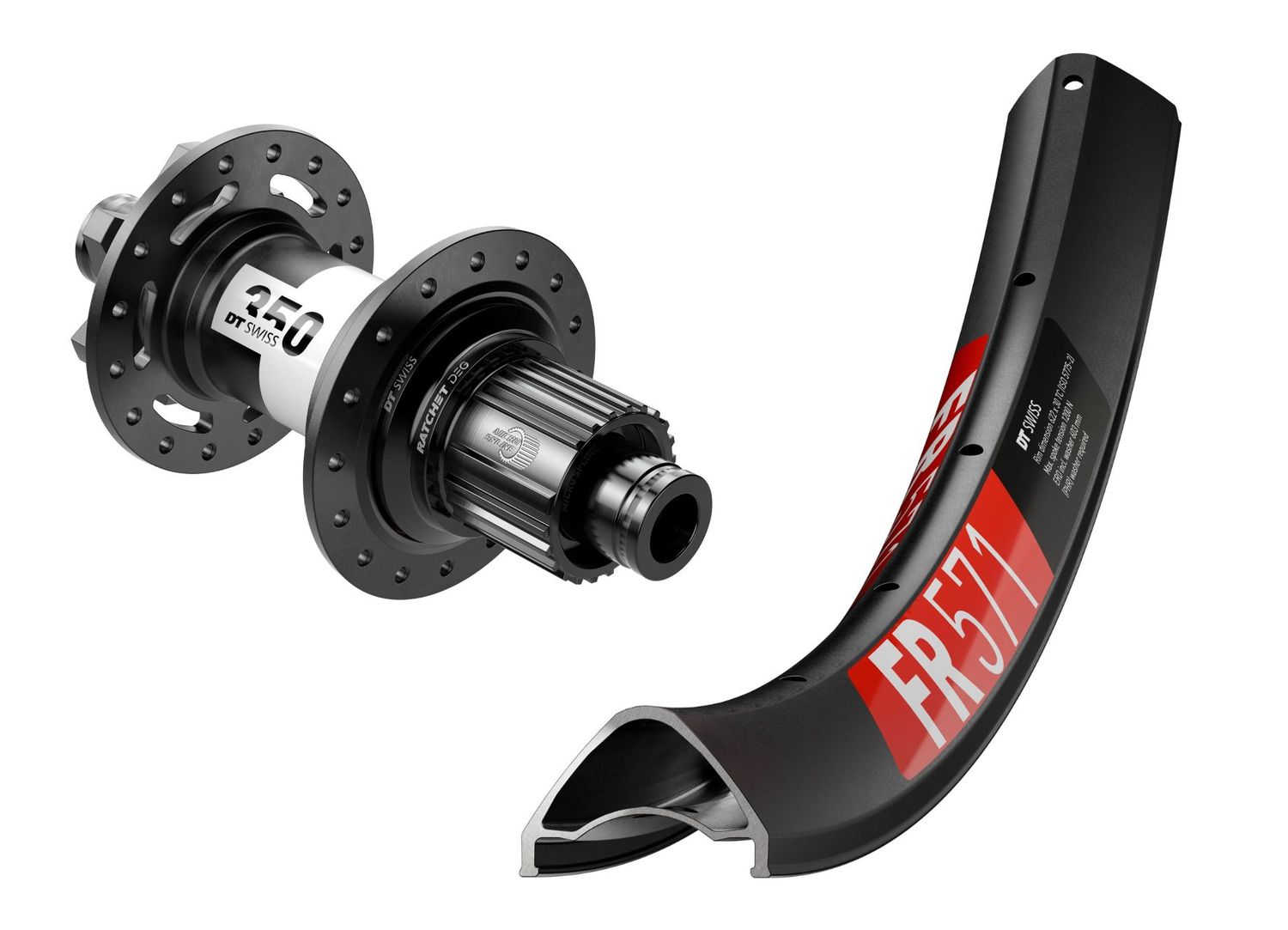 DT Swiss FR 571 rims with DT Swiss 350 Ratchet DEG 72t rear hub. Tubeless ready. SHIMANO MICRO SPLINE DT Swiss FR 571 rims with DT Swiss 350 Ratchet DEG 72t rear hub. Tubeless ready. SHIMANO MICRO SPLINE