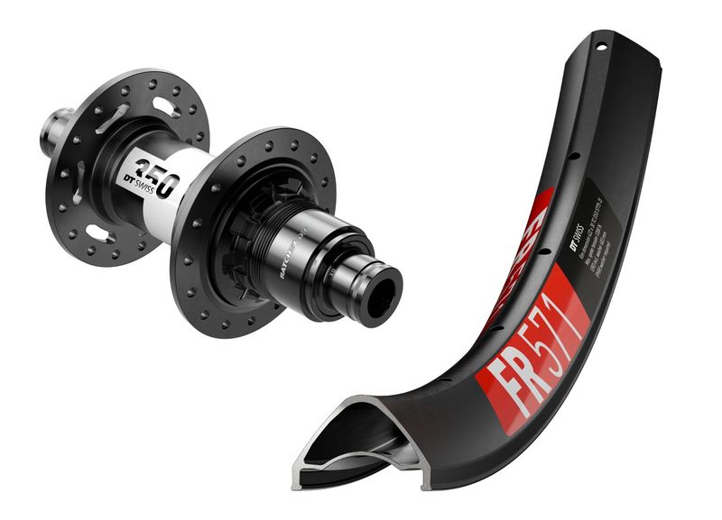 DT Swiss FR 571 rims with DT Swiss 350 Ratchet DEG 72t rear hub. Tubeless ready. SRAM XD DT Swiss FR 571 rims with DT Swiss 350 Ratchet DEG 72t rear hub. Tubeless ready. SRAM XD