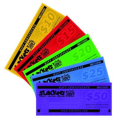 Slackers $10 Gift Certificate