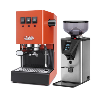 Gaggia Classic E24 [BRASS BOILER]  Lobster Red with MDF-55 Grinder