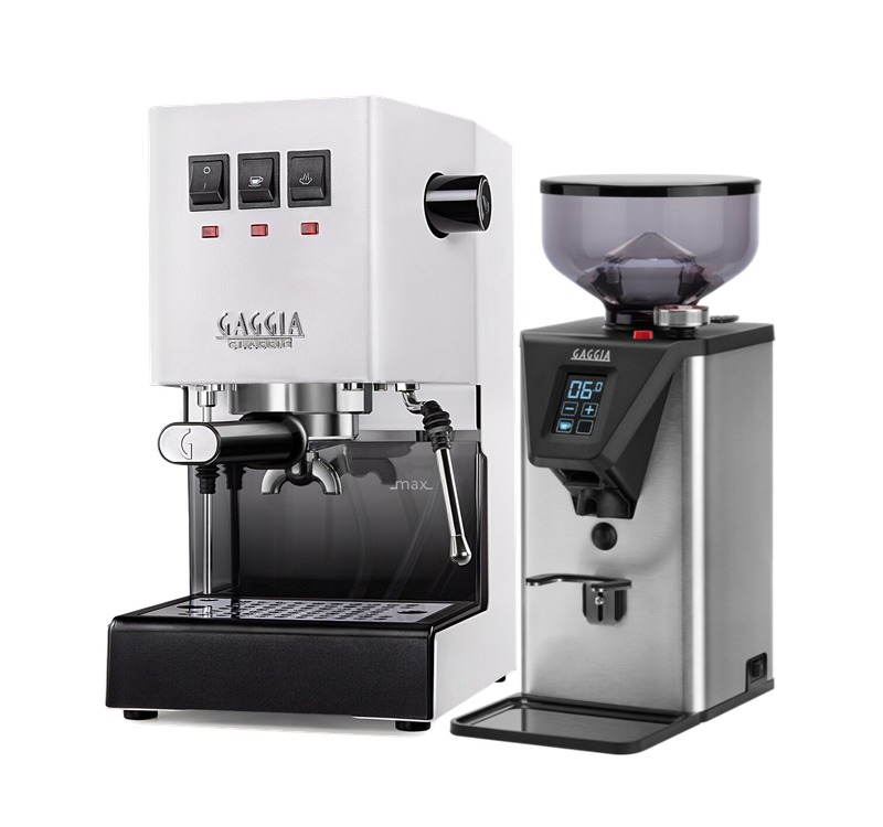 Gaggia Classic E24 [BRASS BOILER]  Polar White with MDF-55 Grinder