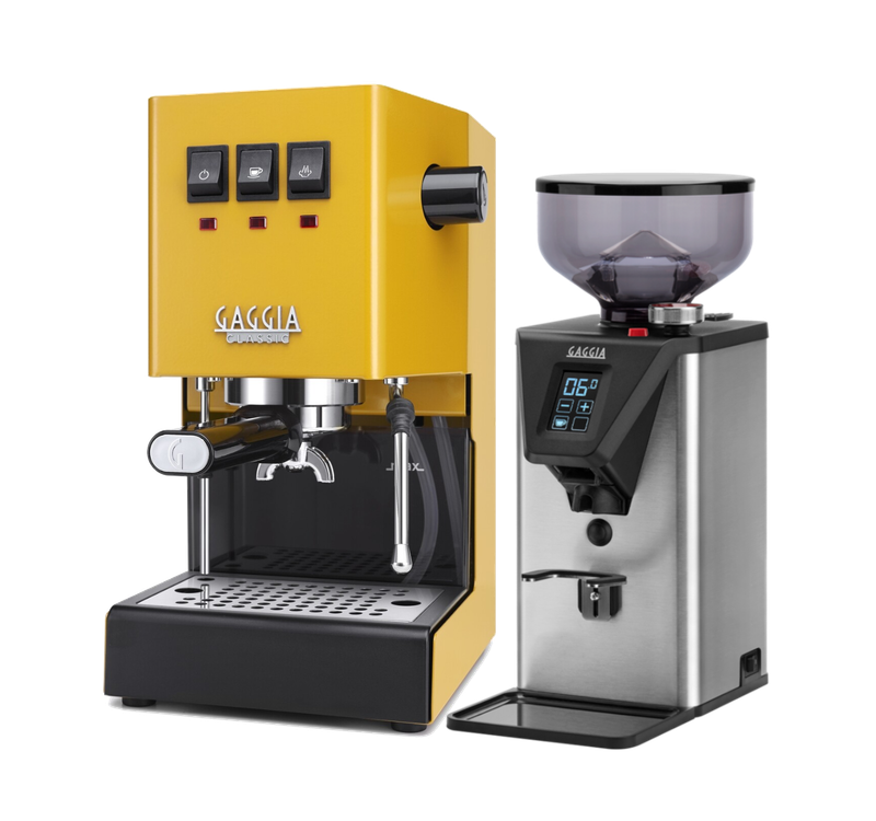 Gaggia Classic E24 [BRASS BOILER]  Yellow with MDF-55 Grinder