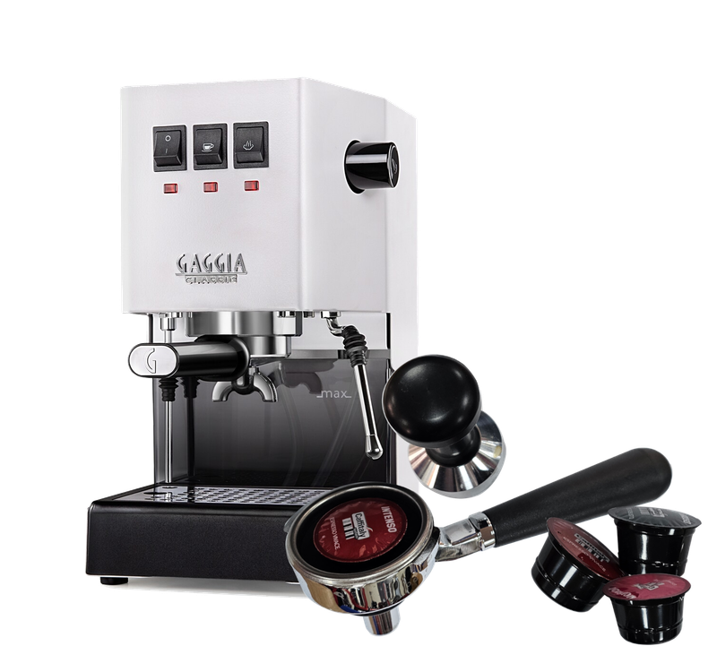 Gaggia Classic E24 [BRASS BOILER] WHITE 240V | Manual Espresso Coffee Machine with Caffitaly Adapter
