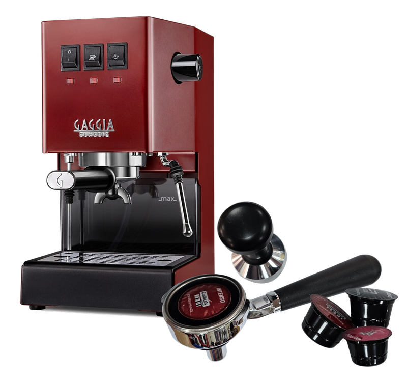 Gaggia Classic E24 [BRASS BOILER]  RED 240V | Manual Espresso Coffee Machine with Caffitaly Adapter