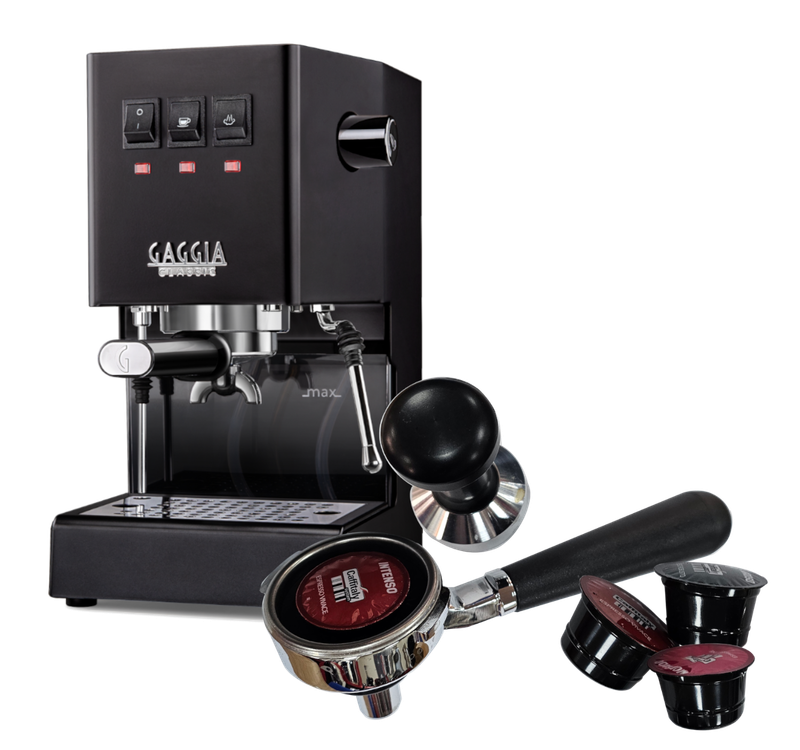 Gaggia Classic E24 [BRASS BOILER]  BLACK 240V | Manual Espresso Coffee Machine with Caffitaly Adapter