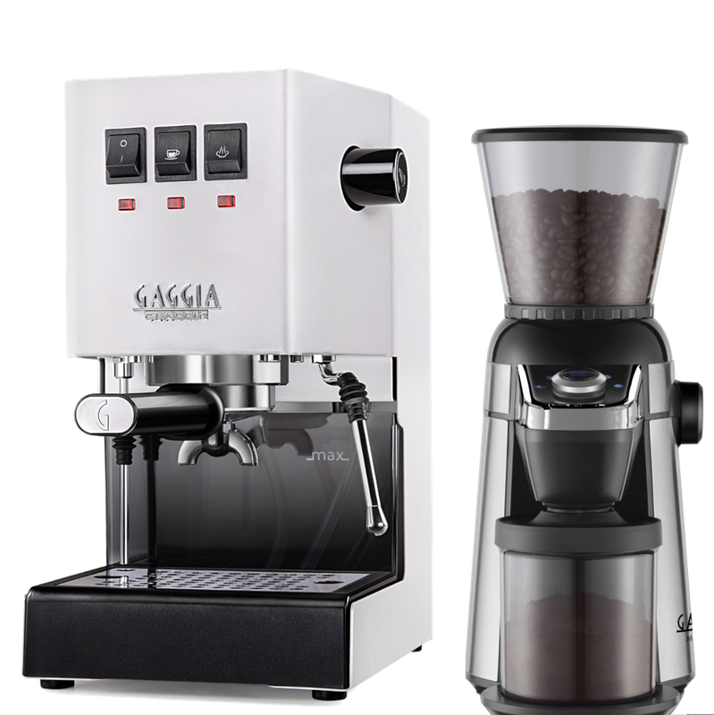 Gaggia Classic E24 [BRASS BOILER]  Polar White with MD15 Grinder