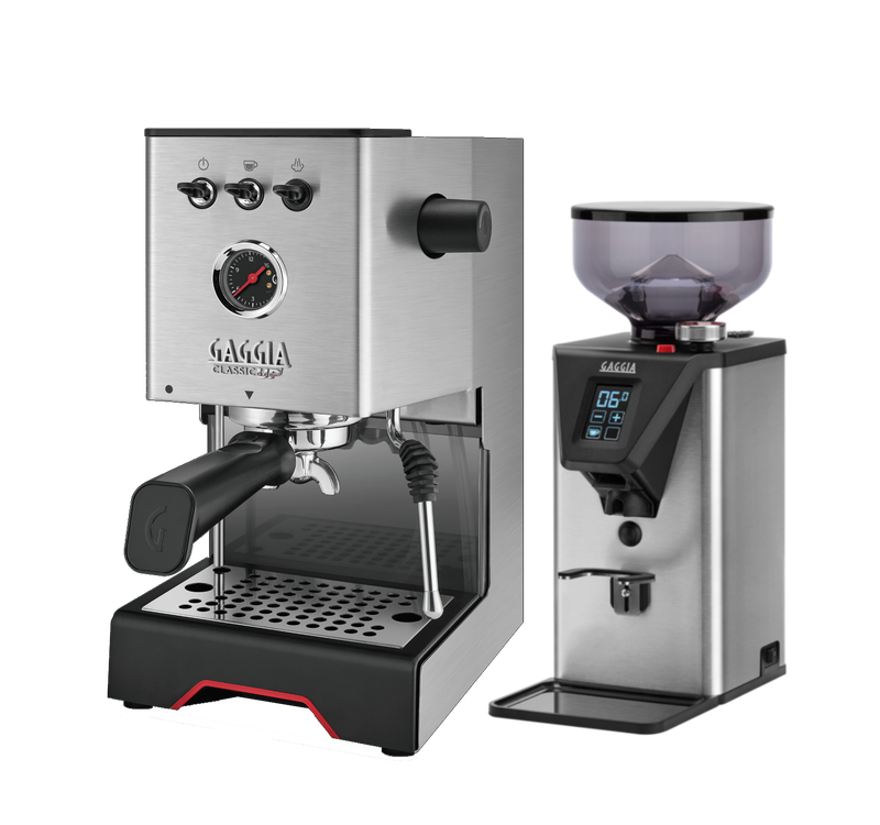 Gaggia Classic Up [BRASS BOILER] INOX 240V | Manual Espresso Coffee Machine with MDF55 Grinder
