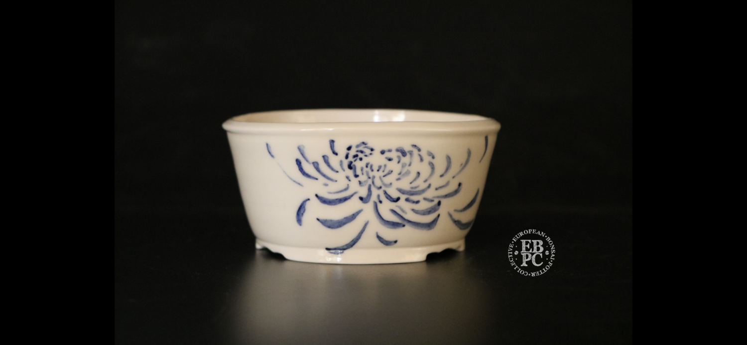 Amdouni Bonsai Pots - 10.1cm; Hand-Painted; Chrysanthemum; Round; Semi-cascade; Accent; Porcelain; Sami Amdouni