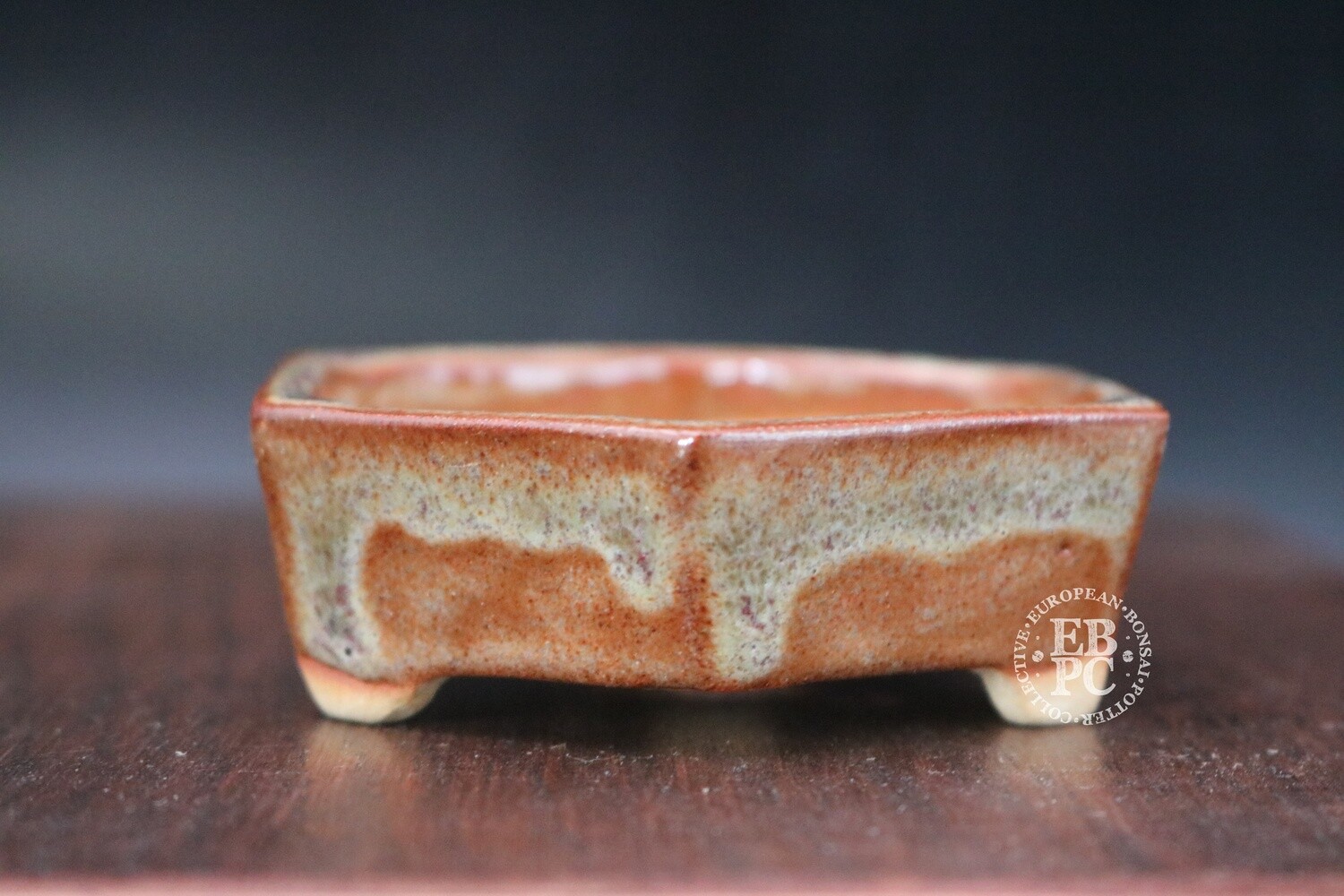 SOLD - Guerao Bonsai Pots; 8.1cm; Glazed; Hexagon; Mame; Accent; Light browns; Guerao Pot